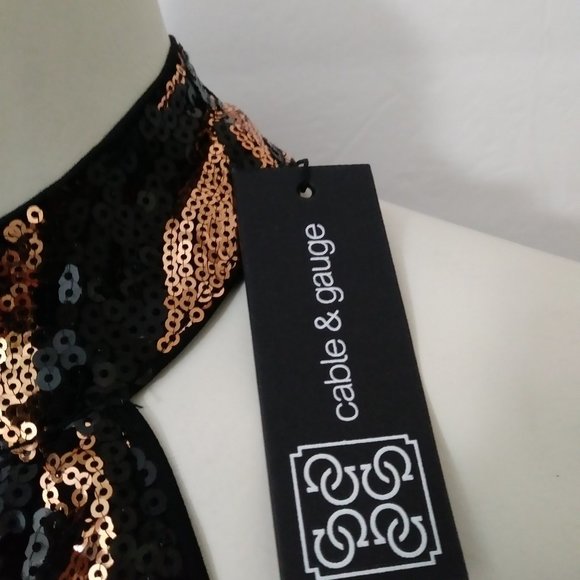Cable & Gauge Black Gold Sequin Halter Top XS - Picture 6 of 13